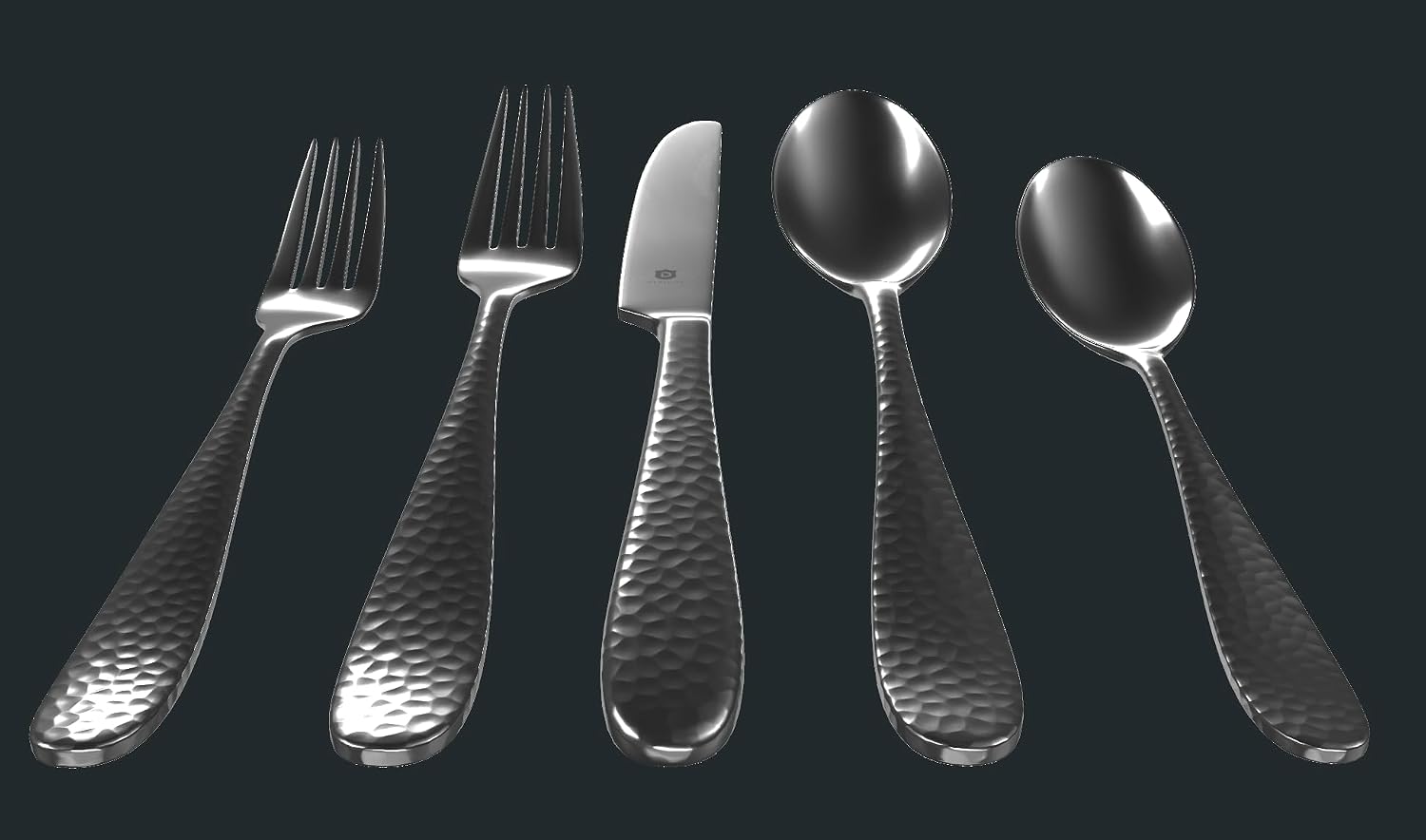 Danialli Matte Silverware Set, 18/10 Stainless Steel Satin Flatware, Modern Brushed Finish Cutlery, Dishwasher Safe & Durable, Built to Last (40-Piece, Fidenza Hammered)