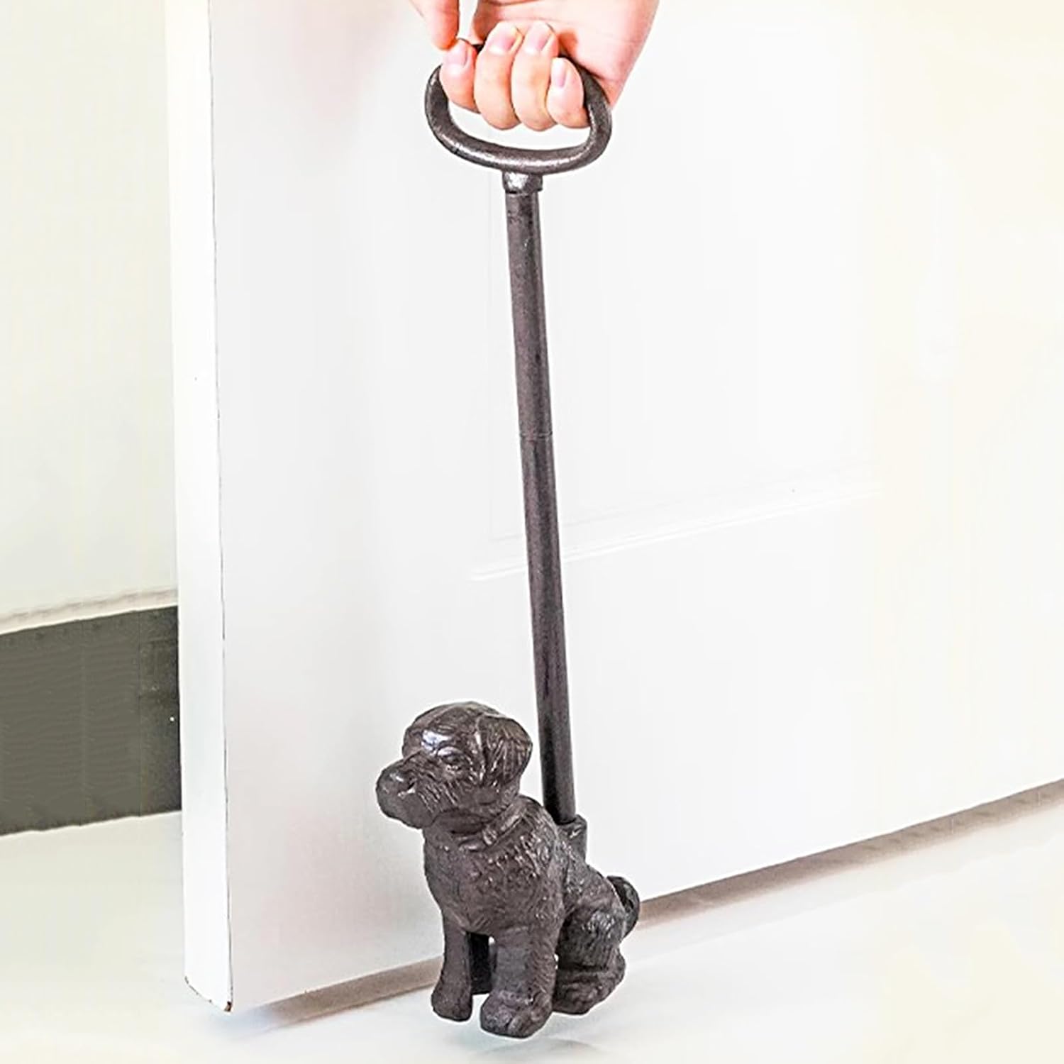Retro Cast Iron Door Stopper with Handle, Heavy Duty Dog Door Weight for Interior/Exterior Under The Door, Portable