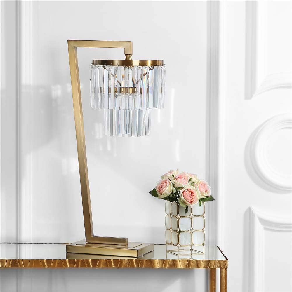 SAFAVIEH Lighting Collection Callum Glam Brass Gold/ Clear Crystal 30-inch Bedroom Living Room Home Office Desk Nightstand Table Lamp (LED Bulb Included)
