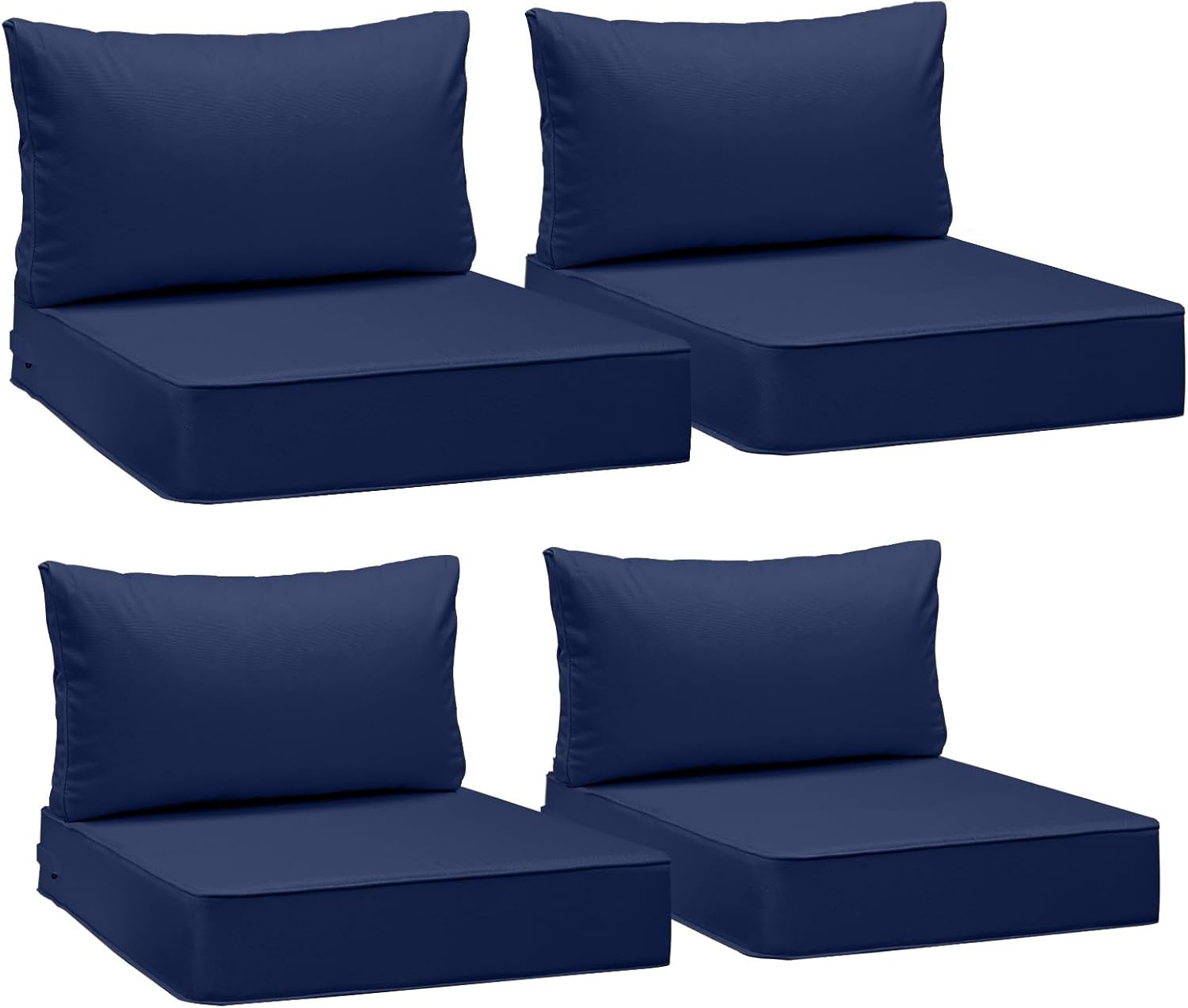 AAAAAcessories Outdoor Deep Seat Cushions, Waterproof, Fade-Resistant Patio Furniture Replacement Cushions, 24' x 24' x 5' + 24' x 13.5', Set of 4, Navy Blue