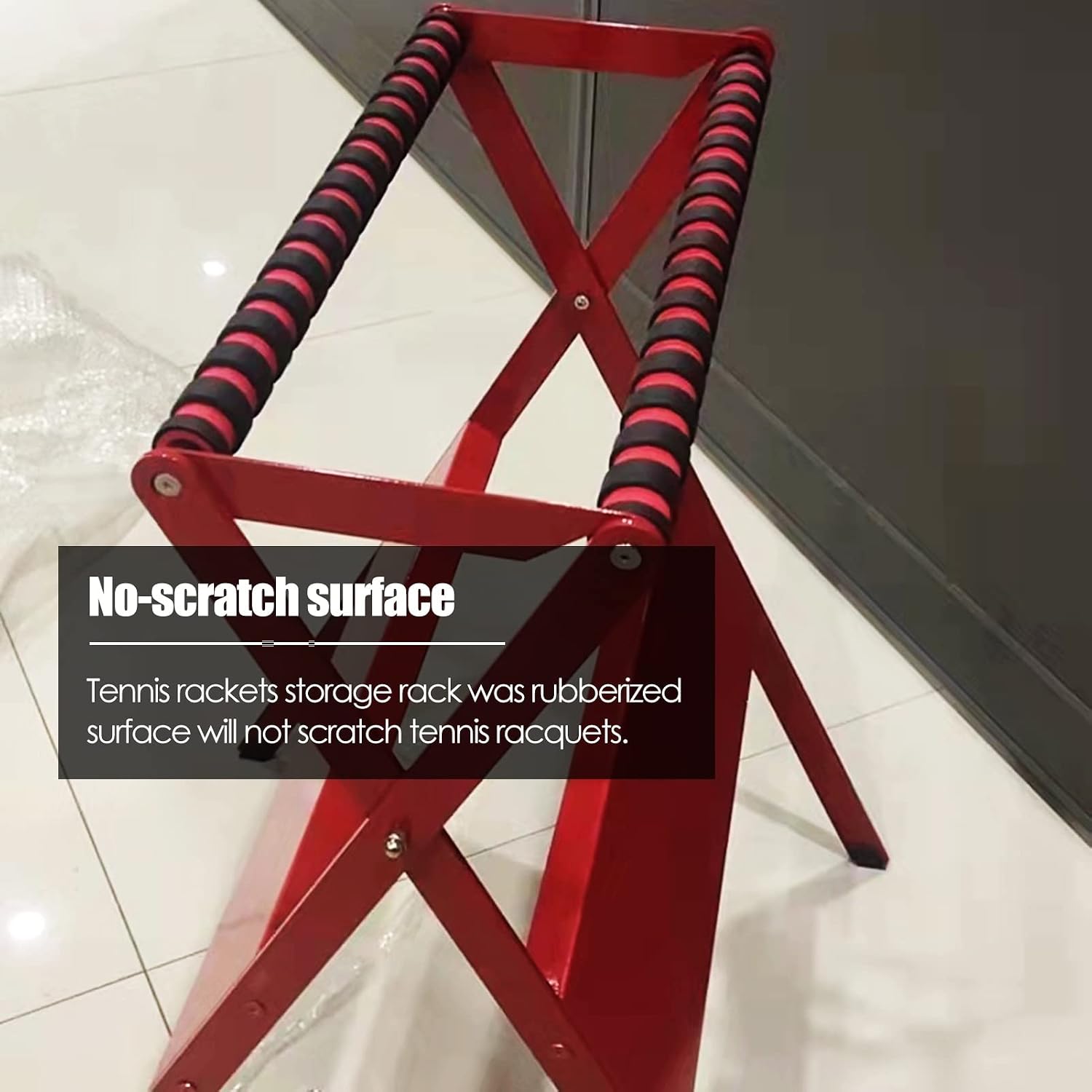 Basketball Ball Storage Rack Red Tennis Racket Organizer for Garage, Large Capacity Badminton Racket Storage for Teen Kids, Home School Gym Display Stand