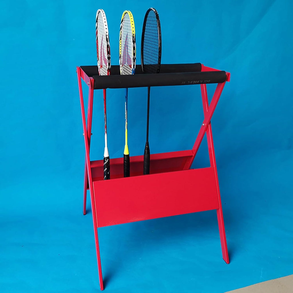 Commercial Gym Exercise Ball Holder Red Tennis Racket Storage Organizer, Floor-Standing Tennis Training Equipment for Youth Kids, Indoor Backyar Display Stand