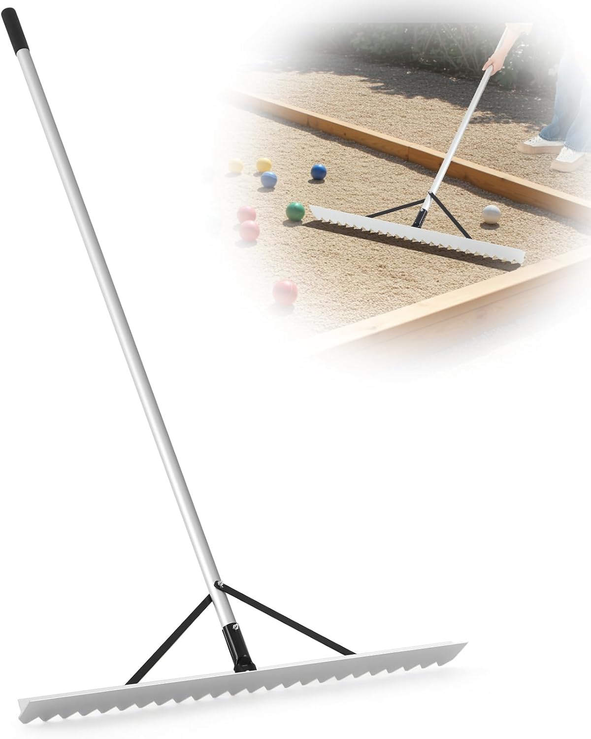 Yaocom 36' Width Bocce Court Rake 2 in 1 Bocce or Tennis Court Scarifier Aluminum Maintenance Rake, Straight Edge for Smoothing/Teeth Side for Scarifying