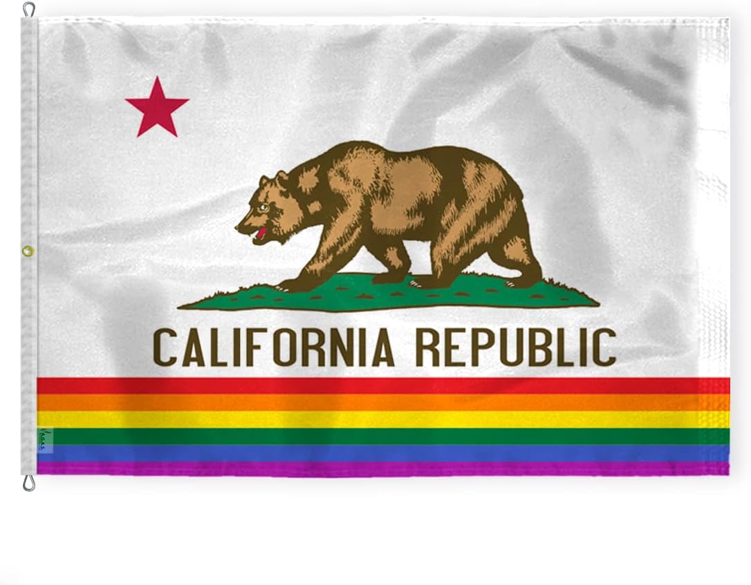 AGAS Large California Pride Flag 10x15 Ft - Printed 200D Nylon - Rope Thimble Brass Grommet Stitched Edges Fade Proof Sharp Colors - Big Size Pride flag