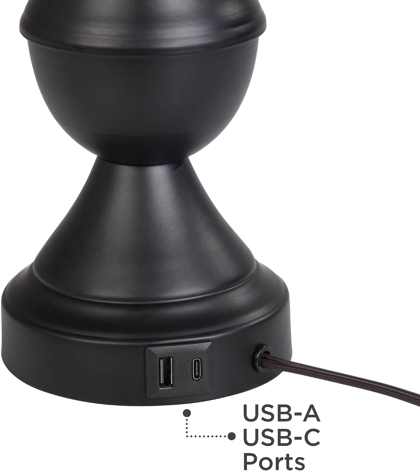 Regency Hill Traditional Table Lamps 25' Tall Set of 2 with USB Charging Port Bronze Metal LED Touch On Off Black Faux Silk Drum Shade for Bedroom Living Room House Home Desk Bedside Office