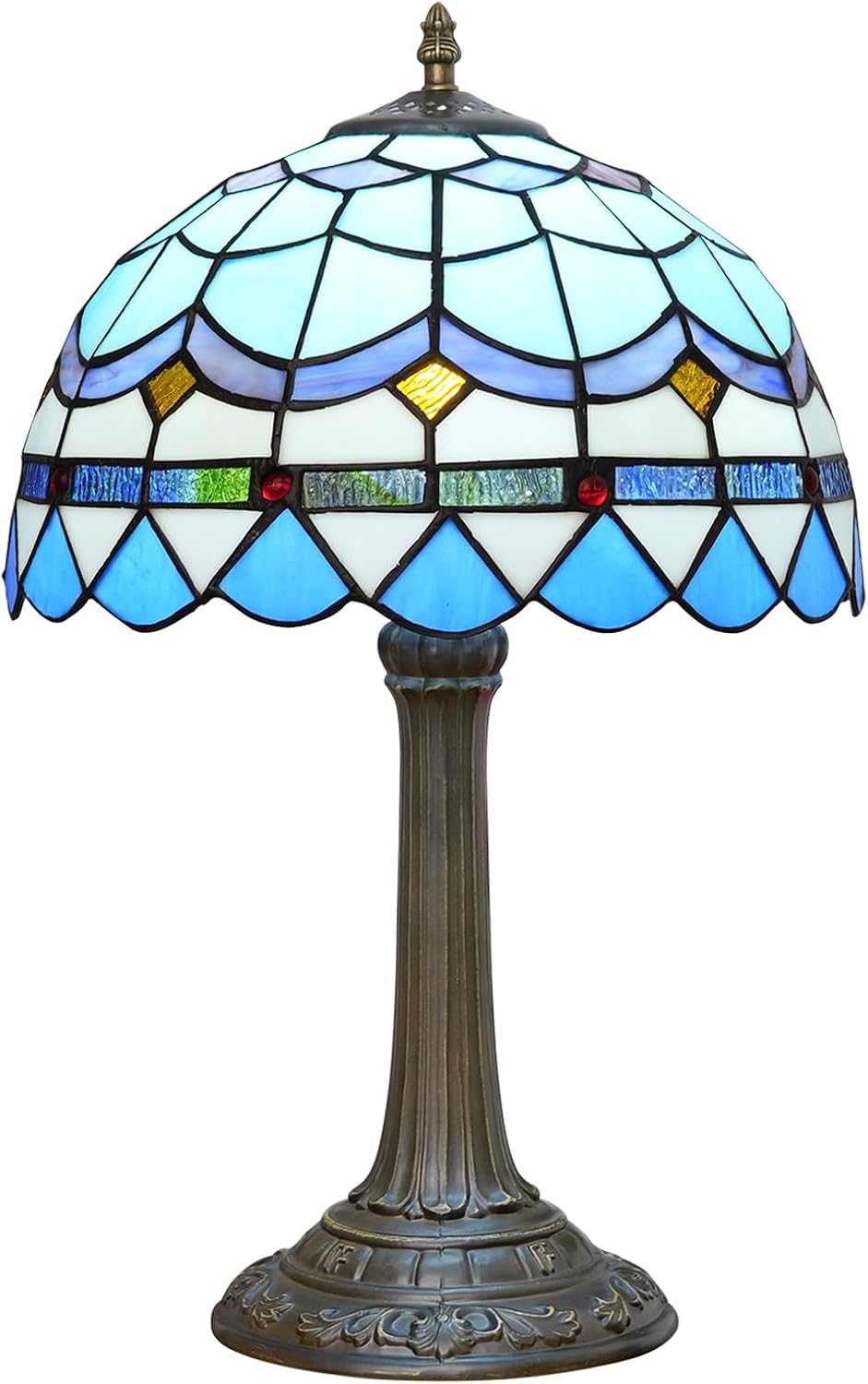 Tiffany Table Lamp Stained Glass Lamp Mediterranean Blue Bedroom Table lamp Reading Desk Light for Bedside Living Room Office Dormitory Dining Room Decorate Housewarming Gift 12X12X18 inches