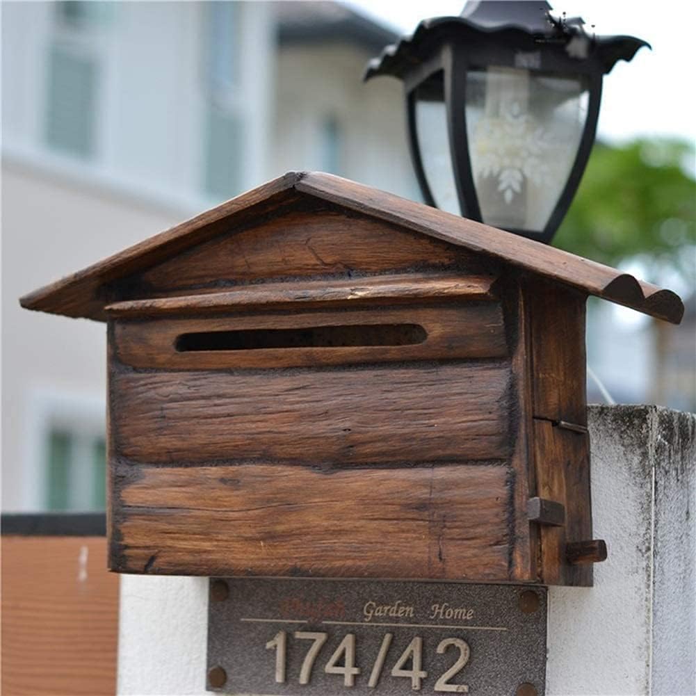 Mail Boxes Wall Mounted Mailbox Parcel Box Solid Wood House Letter Box Villa Outdoor Wooden Retro Post Box Comment Complaint Box Parcel Box Drop Box LSDRALOBBEB 926