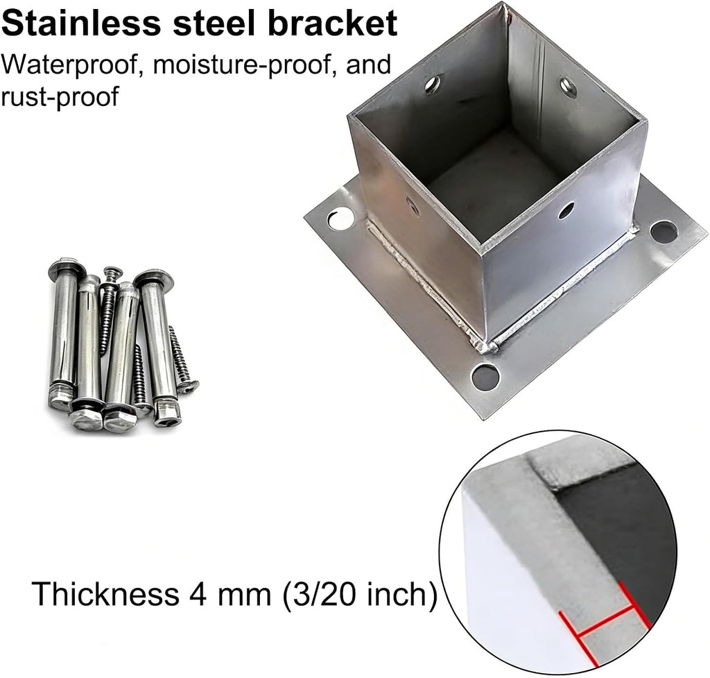 Post Holder Base Bracket, Square Fence Post Anchor for Concrete Ground, Concrete Ground Holder for Pergola, Mailbox Post and Railing Support(2 Pcs)(1.6×1.6In/40×40Mm)