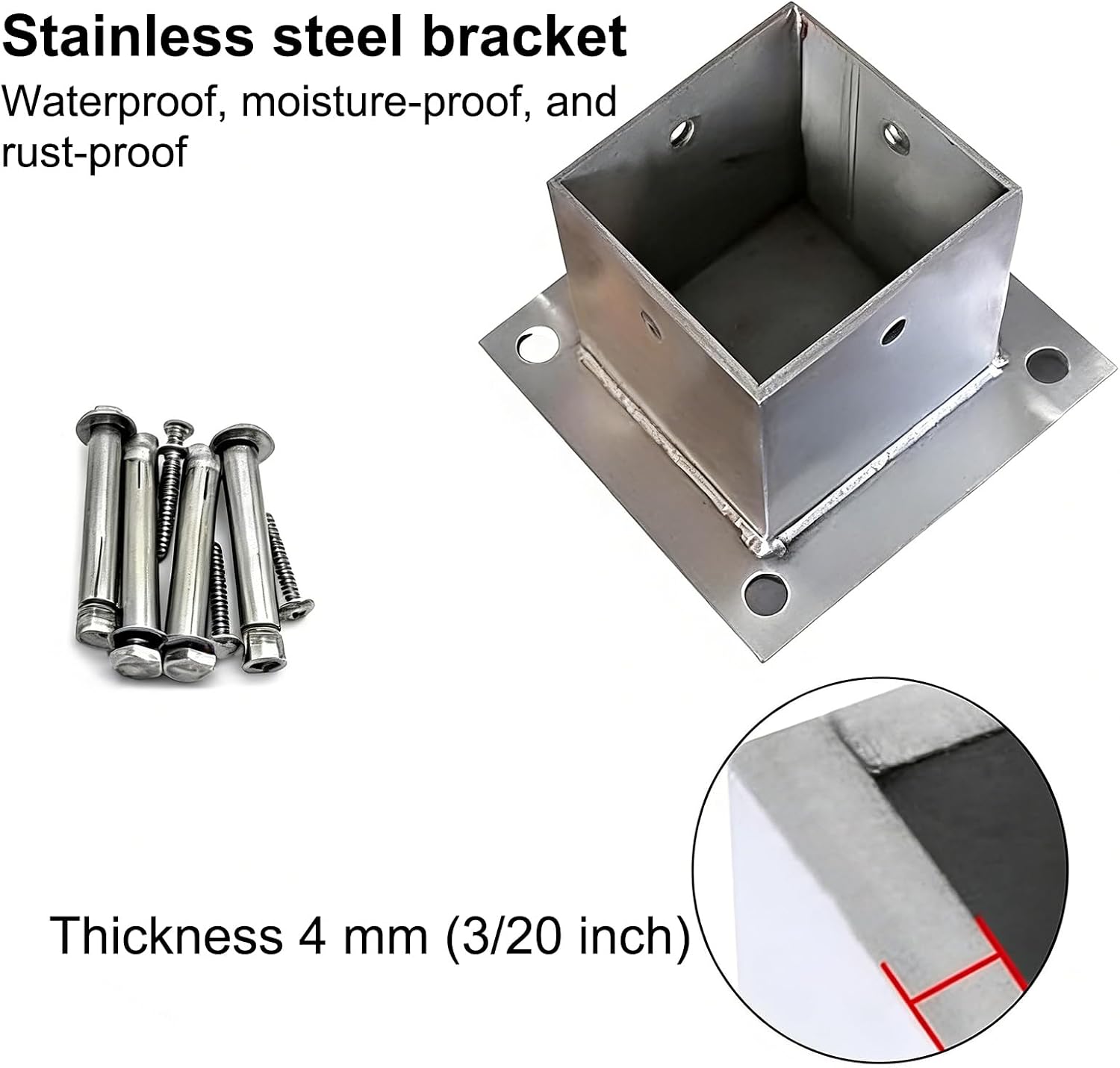 Post Holder Base Bracket, Square Fence Post Anchor for Concrete Ground, Concrete Ground Holder for Pergola, Mailbox Post and Railing Support(2 Pcs)(1.6×1.6In/40×40Mm)