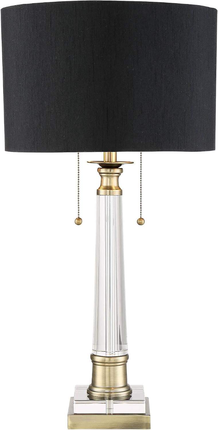 Vienna Full Spectrum Stephan 30' Tall Column Large Traditional End Table Lamps Set of 2 Pull Chain Clear Crystal Black Shade Living Room Bedroom Bedside Nightstand House Office Home Reading