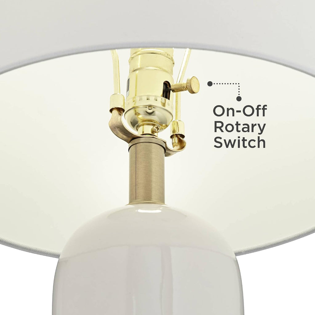 360 Lighting 26' High Mid Century Modern Coastal Luxury Table Lamp White Gold Ceramic Metal Single Fabric Shade Living Room Bedroom Bedside Nightstand House Office Home Reading Kitchen Entryway