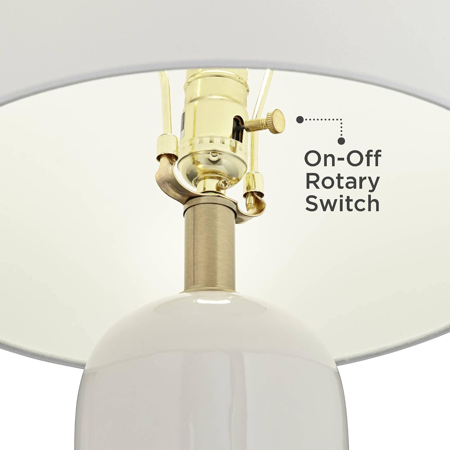 360 Lighting 26' High Mid Century Modern Coastal Luxury Table Lamp White Gold Ceramic Metal Single Fabric Shade Living Room Bedroom Bedside Nightstand House Office Home Reading Kitchen Entryway