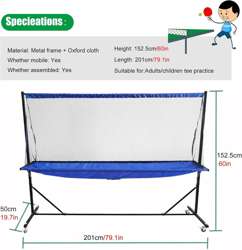 Adults & Kids Training Table Tennis Ball Catcher Net, Movable Ping Pong Practice Collection System for Ball Shooters Multi-Ball Drills and Serve Practice, Metal Frame Recycle Catching Equipment