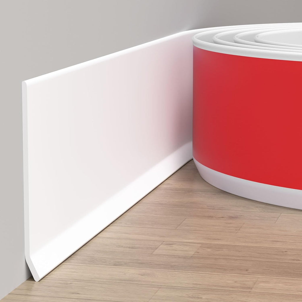 Duzzy Flexible Baseboard Molding Trim, 4 Inch(W) x 100 Feet(L) Peel and Stick Rubber Wall Trim Molding, Self-Adhesive Vinyl Wall Base Cove Base
