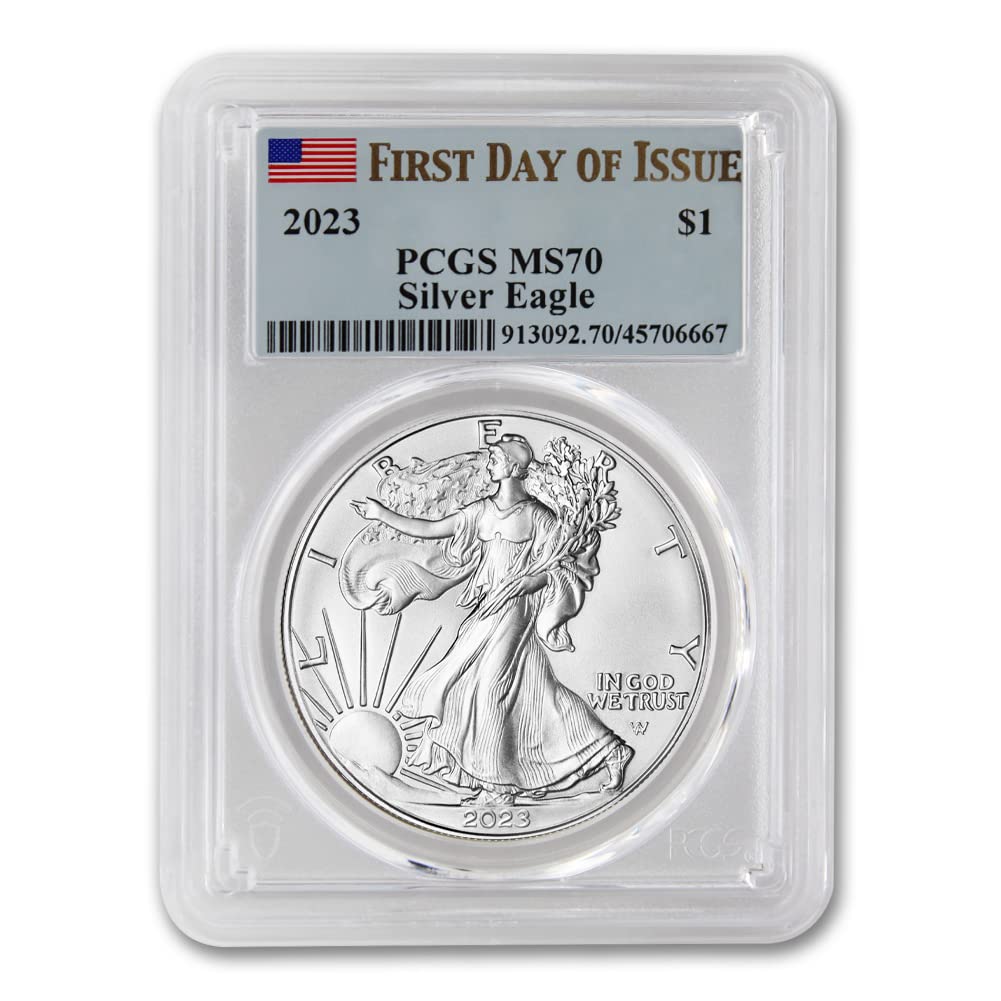 2023 1 oz American Silver Eagle Coin MS-70 (First Day of Issue - Flag Label) $1 PCGS MS70