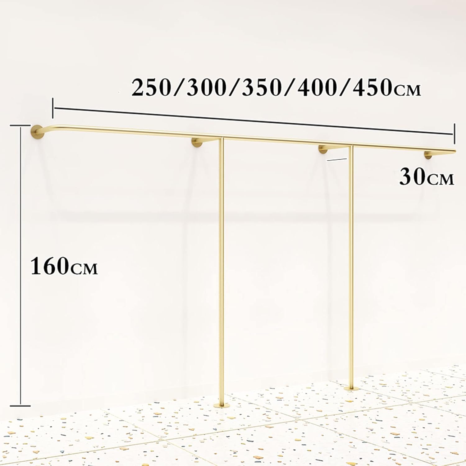 Household Retail Store Wall-Ceiling Mounted Clothes Rack,Creative Golden Boutique Clothing Store Clothes Rack,Multi-Purpose Closet Storage Clothes Rail/25(350cm