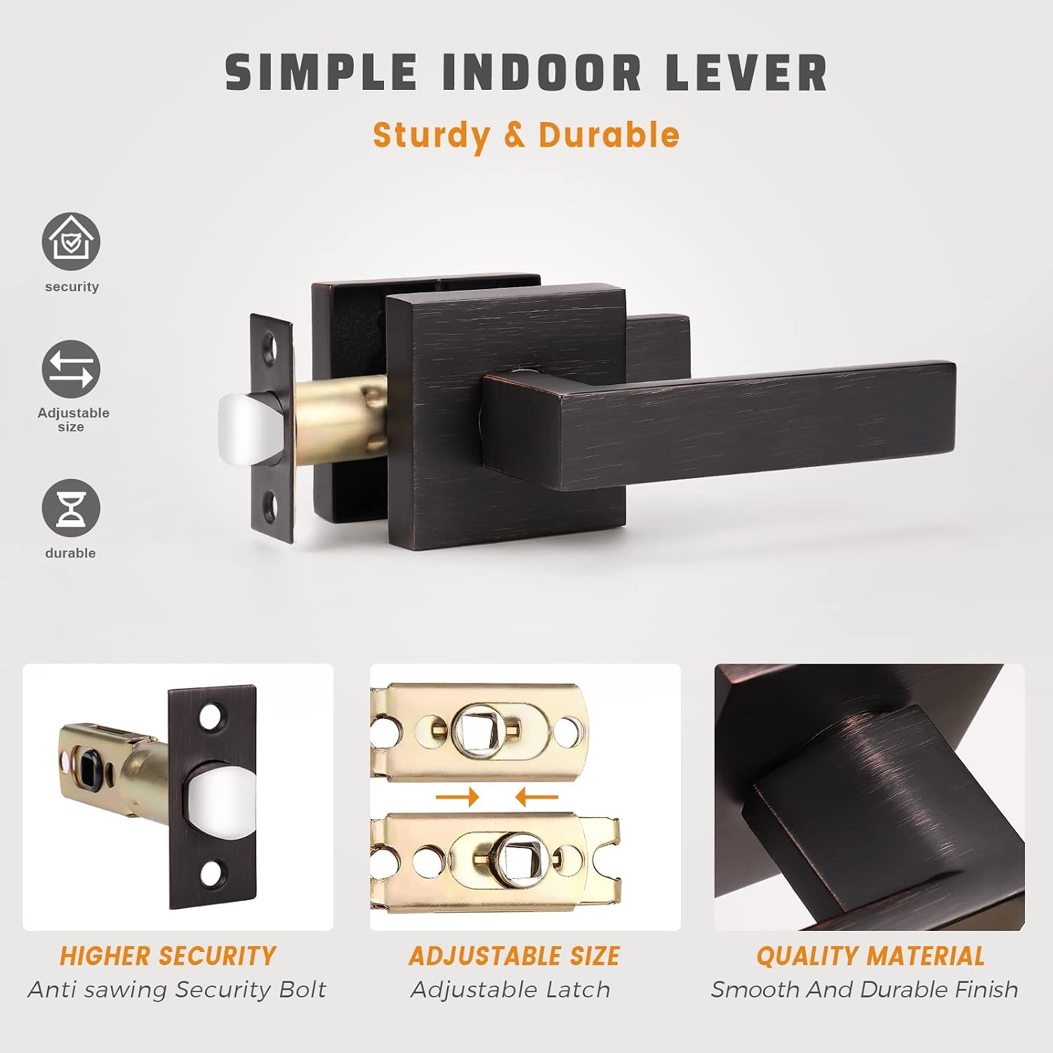 KNOBWELL 4 Pack Bronze Lever Door Handle Passage Door Knob, Heavy Duty Square Door Knob for Closet Hallway Without Lock