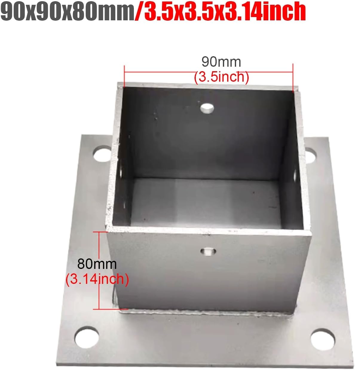 2pcs Wood Fence Post Base Support Bracket - Stainless Steel Concrete Post Anchor for Deck Railing, Vinyl Fence, Mailbox(90x90mm)