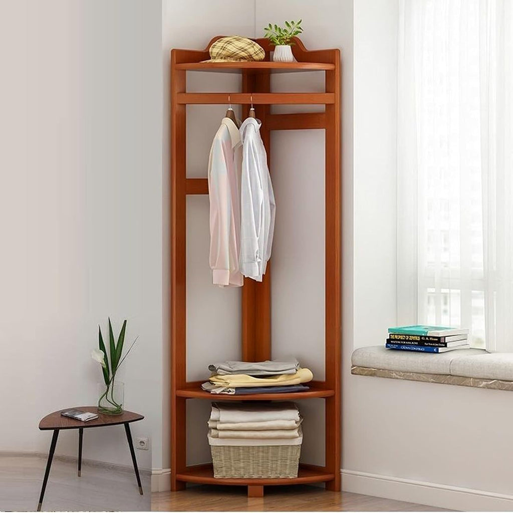 Coat Rack Stand Clothes Rack Stand, Free Standing Furniture, Corner Bedroom Hall Entryway Organizer, Keep Your Garment Shoe Hat Handbag Items Storage(Light Brown-45X45X160CM