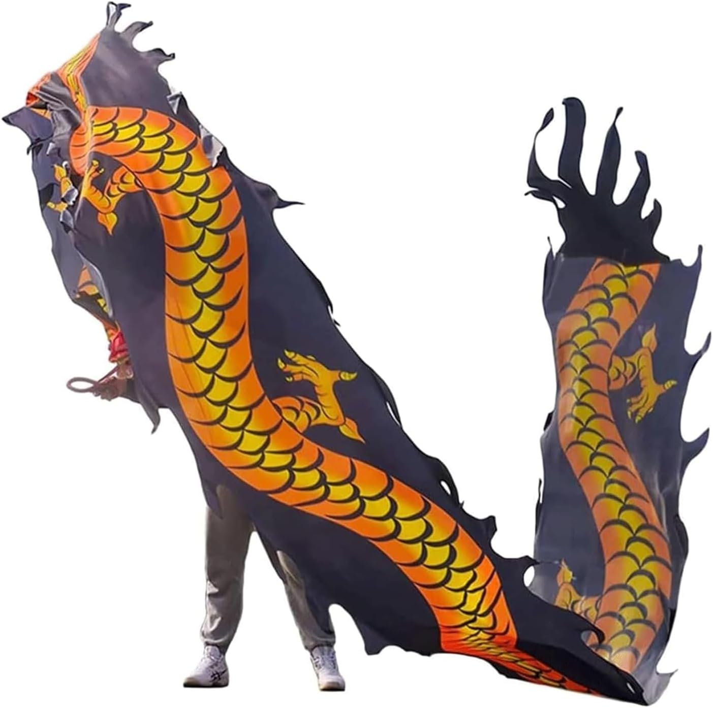 Lion Dance Cloth Silk Streamer Dragon Dance Ribbon with Head Flowy Shaking Flinging Lion Dragon Dances Costume(B,10m/33ft)