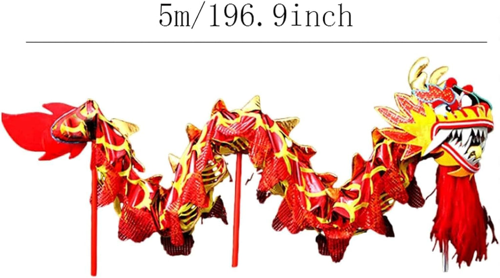 Traditional Dragon Lion Dance 5m/16.4ft Lion Dance Chinese Dragon Ribbon Streamer Silk for 6 Players Mascot Props Chinese New Year(Yellow)