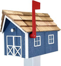 Peaceful Classics Amish Cedar Roof Wooden Mailbox with Window & Door Trim, Handcrafted Mailboxes for Outside, Post Mount Residential Mailboxes - (Country Blue & White, Wood)
