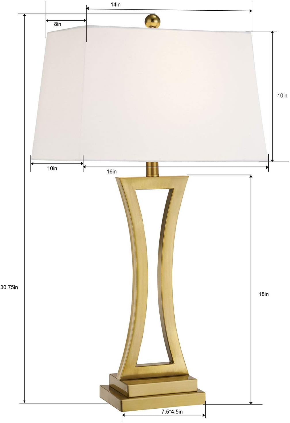 Maxax Contemporary Table Lamps Set of 2, Brass Gold 30.75'' Tall Metal Bedside Lamps with White Rectangular Shade, 3 Way Dimmable Large Nightstand Lamp for Living Room Bedroom for Home Office Entryway