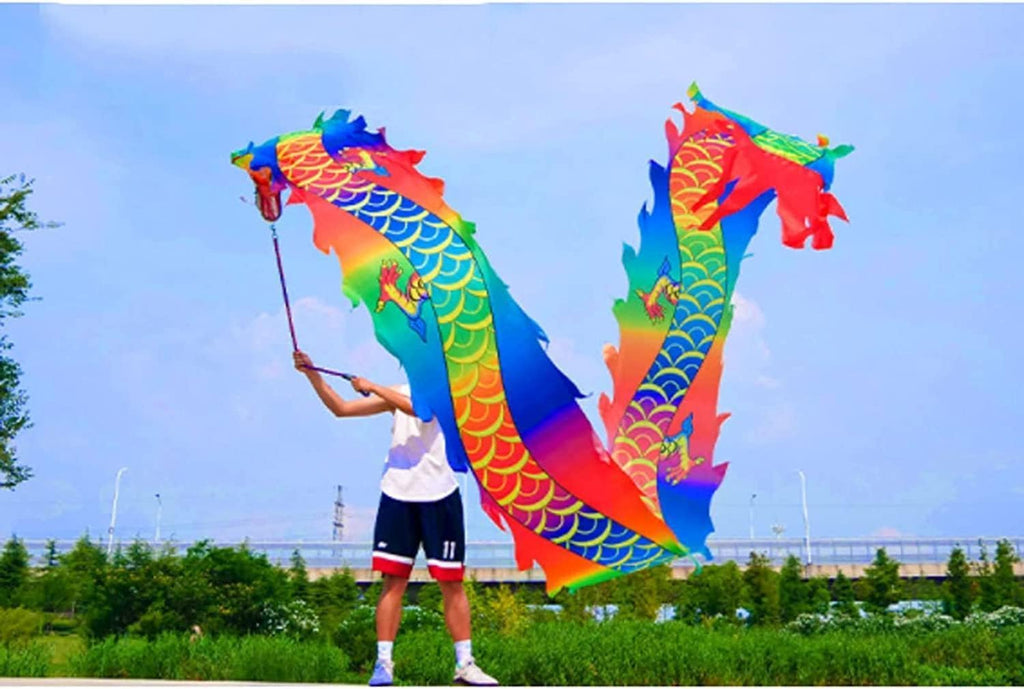 Chinese Dragon Costume 8m/26ft Dragon Dance Outdoor Dragon Ribbon Streamer Costume Outdoor Sports Performance Props Lion Dance Costume(A)