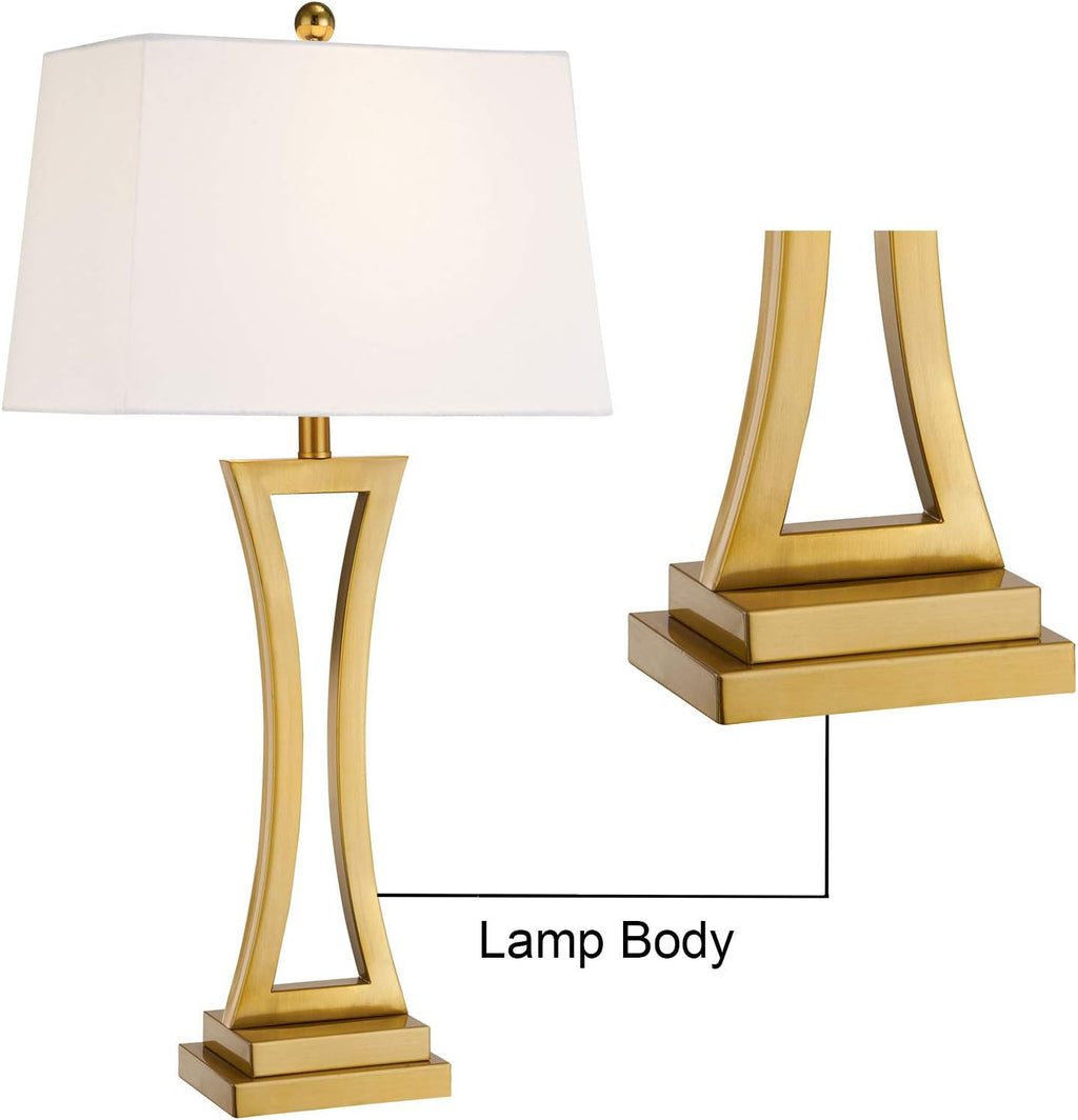 Maxax Contemporary Table Lamps Set of 2, Brass Gold 30.75'' Tall Metal Bedside Lamps with White Rectangular Shade, 3 Way Dimmable Large Nightstand Lamp for Living Room Bedroom for Home Office Entryway