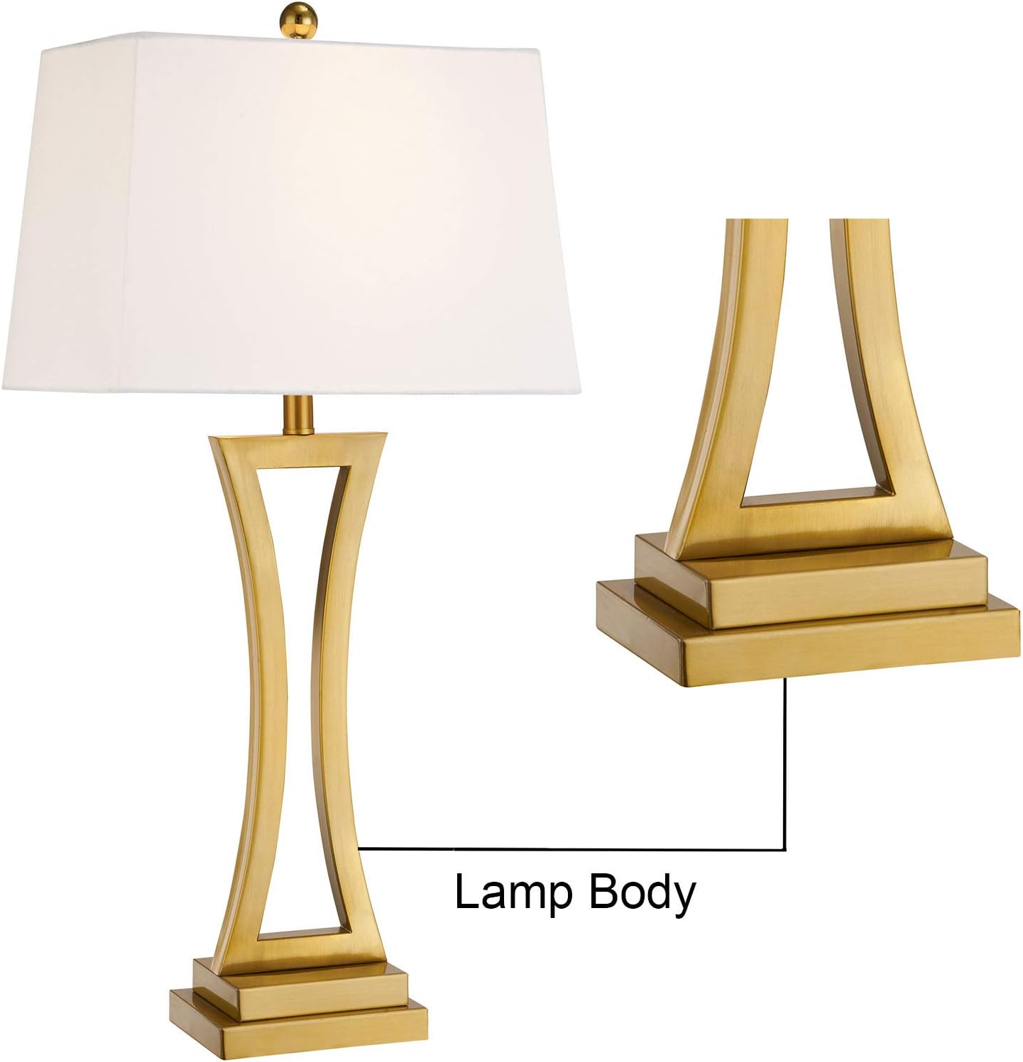 Maxax Contemporary Table Lamps Set of 2, Brass Gold 30.75'' Tall Metal Bedside Lamps with White Rectangular Shade, 3 Way Dimmable Large Nightstand Lamp for Living Room Bedroom for Home Office Entryway