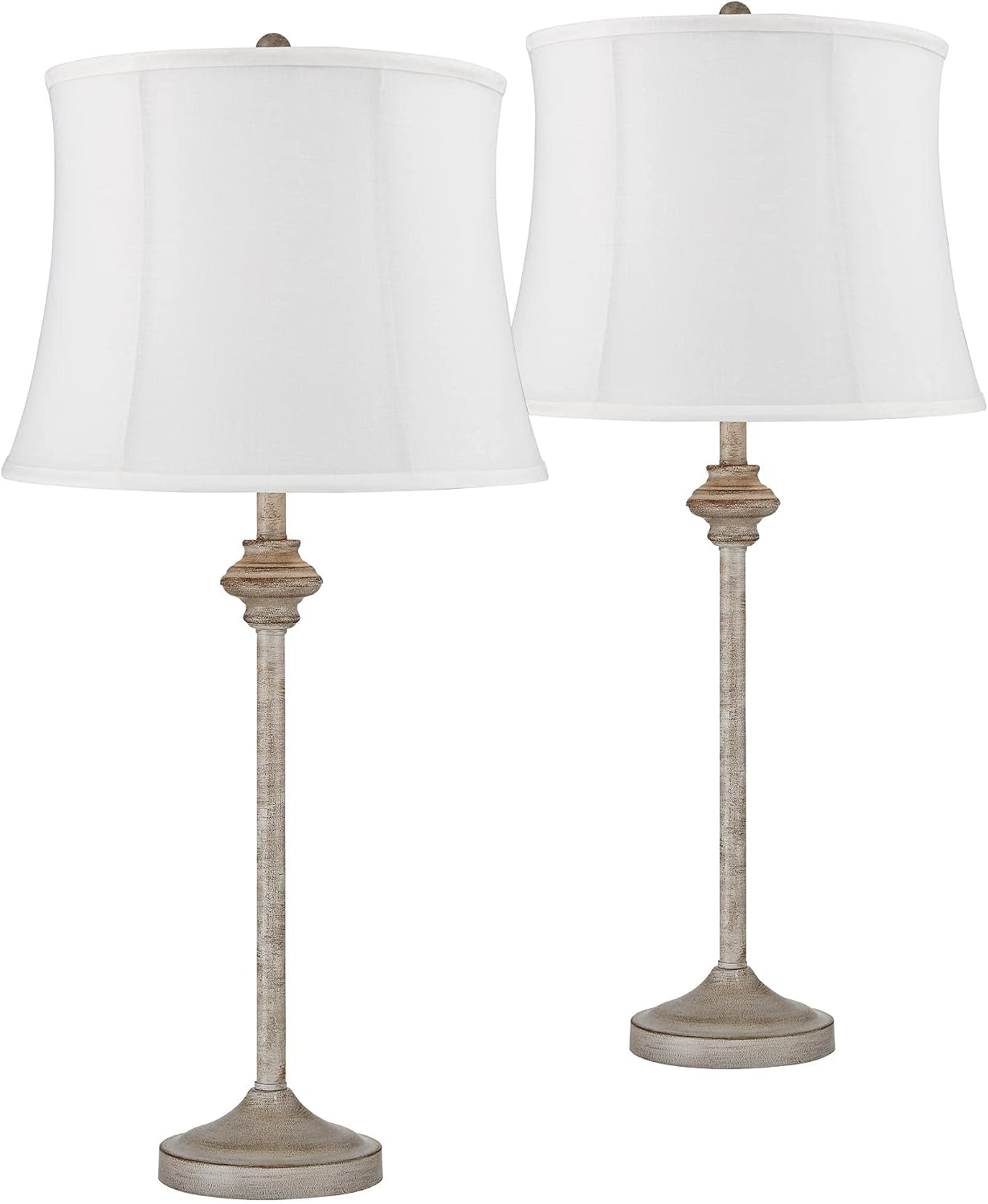 360 Lighting Lynn Country Cottage Core Rustic Buffet Table Lamps 26 3/4' Tall Skinny Set of 2 Light Beige Wood White Fabric Softback Drum Shade for Living Room House Home Dining Office Family