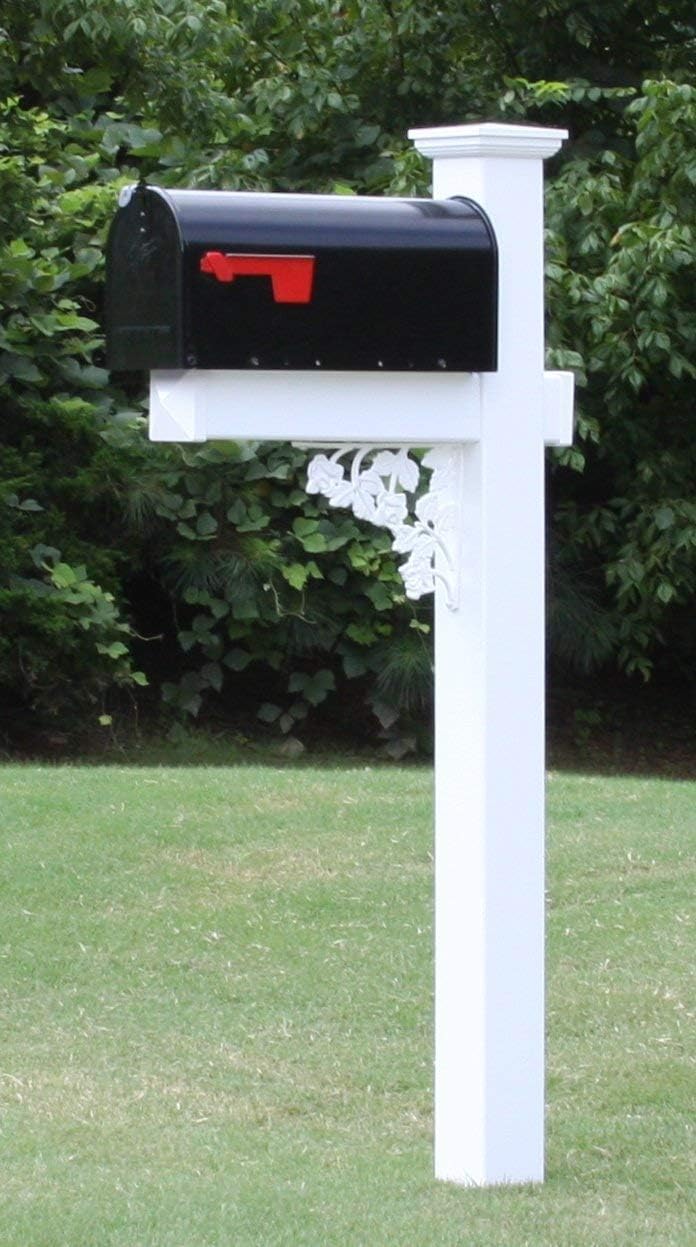 4Ever Products Mckinley Vinyl/PVC Mailbox Post with Black Mailbox, Traditional Style, Post Mount, 78'H x 4'W x 78'D, Black