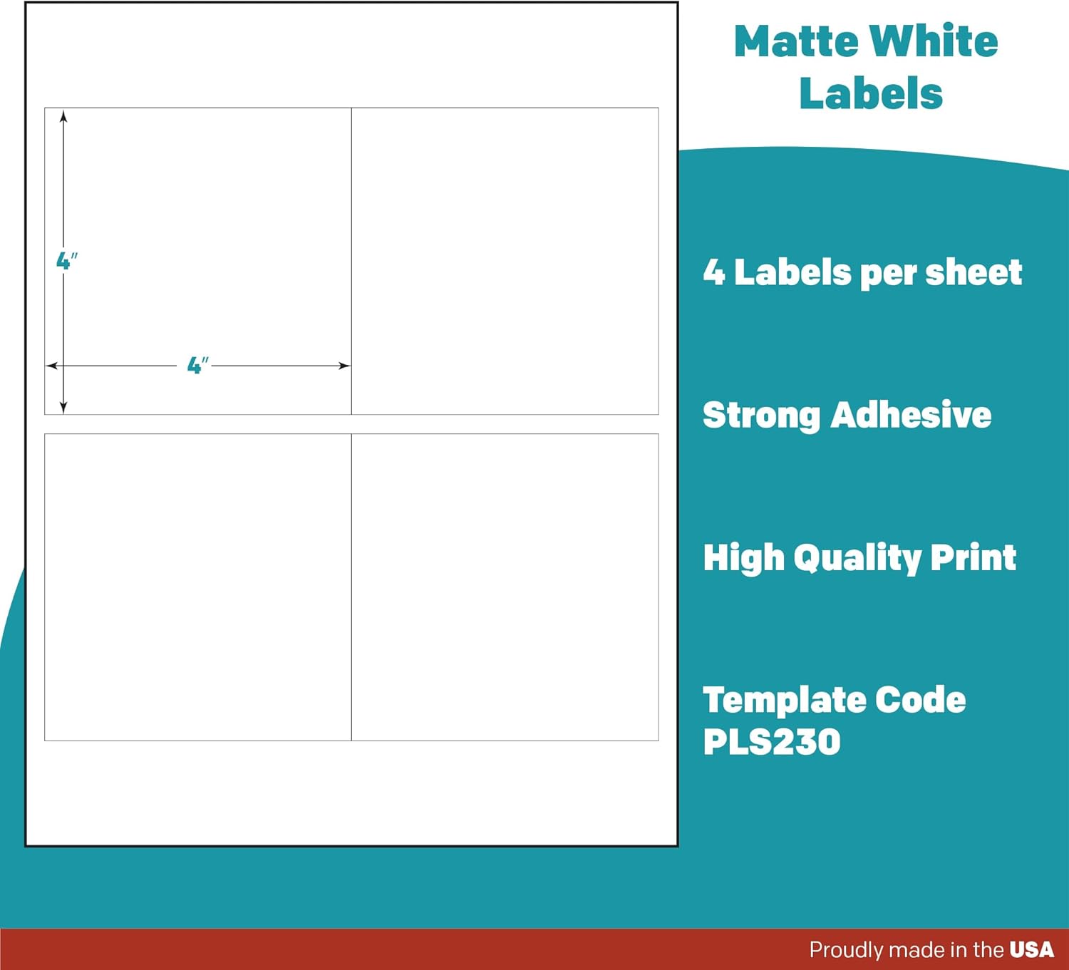 Premium Label Supply White Sticker Square Labels – 4' x 4' – Laser/Inkjet Compatible – (4 per Sheet), 1000 Sheets - 4,000 Total Adhesive Labels