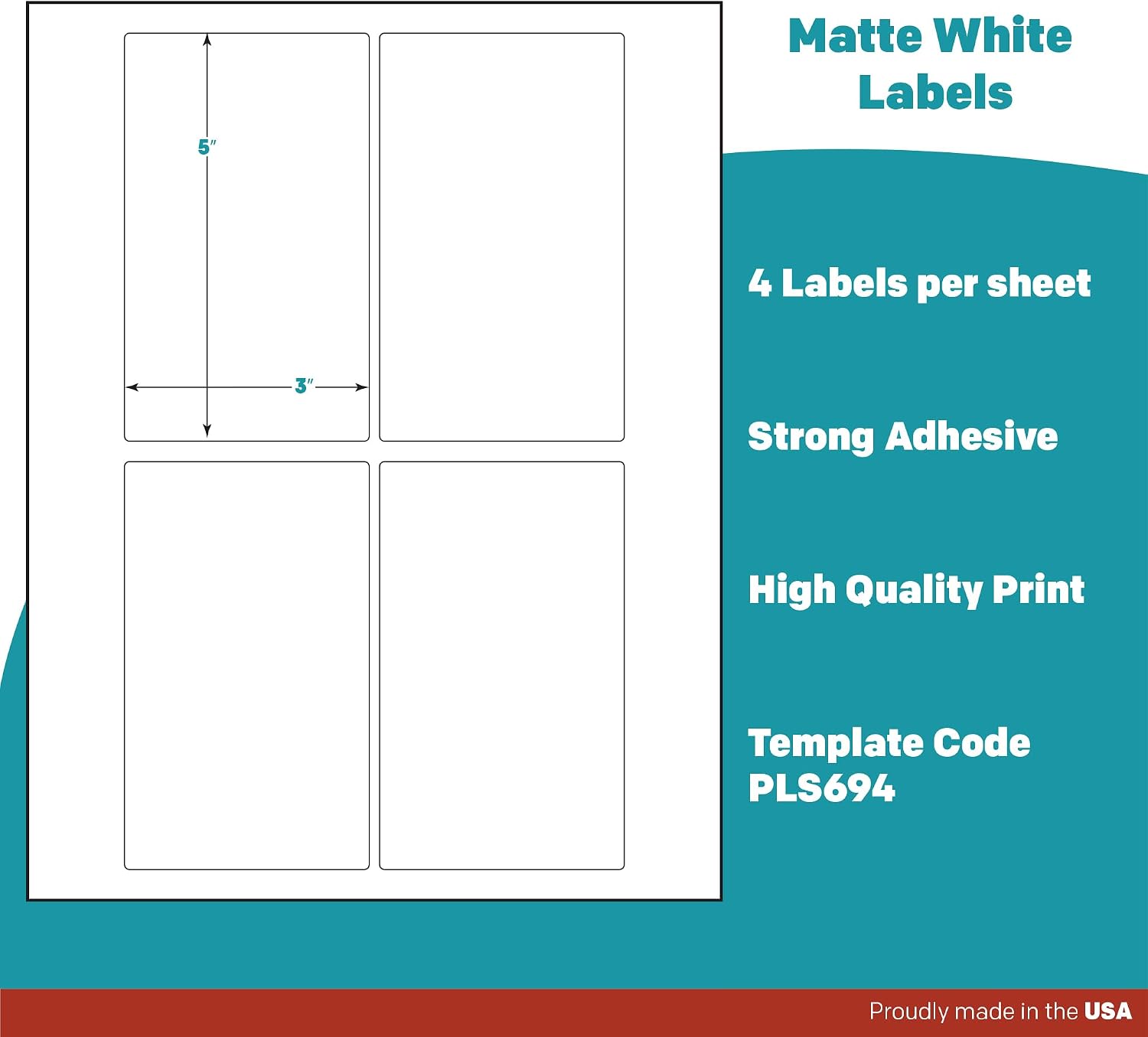 Premium Label Supply White Sticker Labels – 3' x 5' – Laser/Inkjet Compatible – (4 per Sheet), 2000 Sheets – 8,000 Total Adhesive Labels