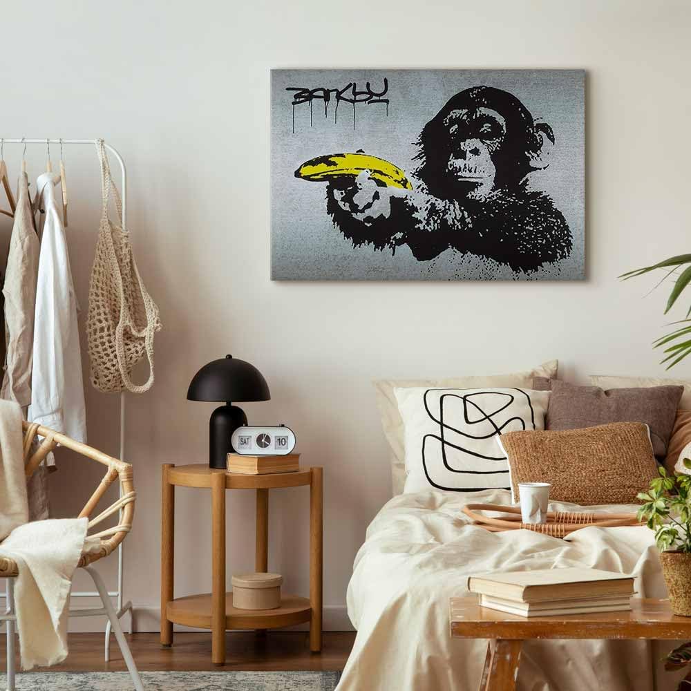 artgeist Canvas Wall Art Print Banksy 35x24 in - 1pcs Home Decor Framed Stretched Picture Photo Painting Artwork Image Street Art 030115-40