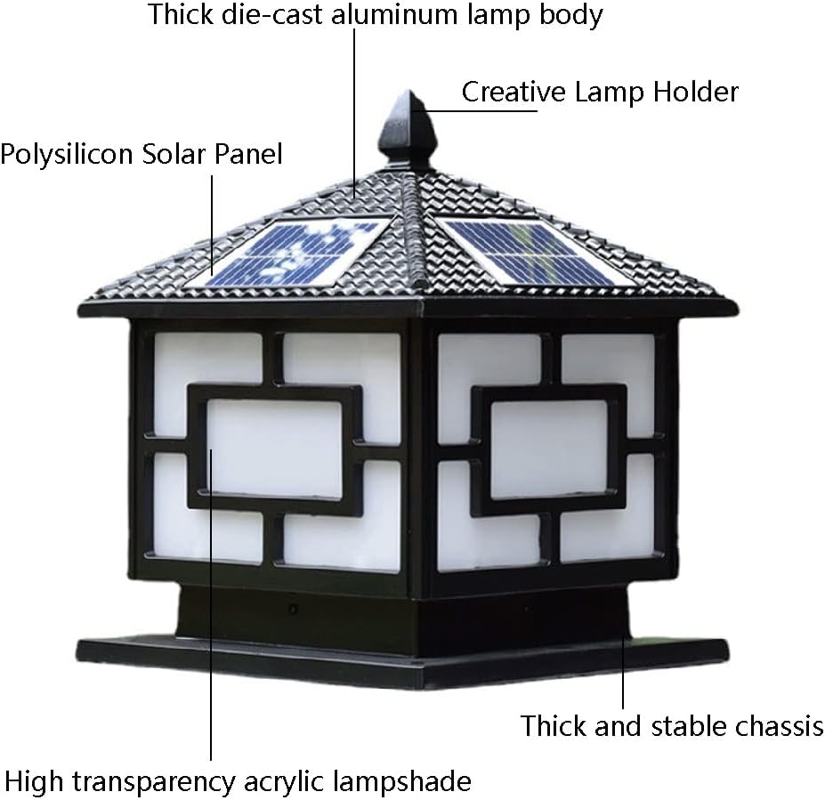 Lighting Waterproof IP54 Exterior Pillar Lights Brushed Bronze Finish Aluminum Fence Cap Light Outdoor European Solar Post Light Fits 4x4 5x5 6x6 Wooden Posts Fence