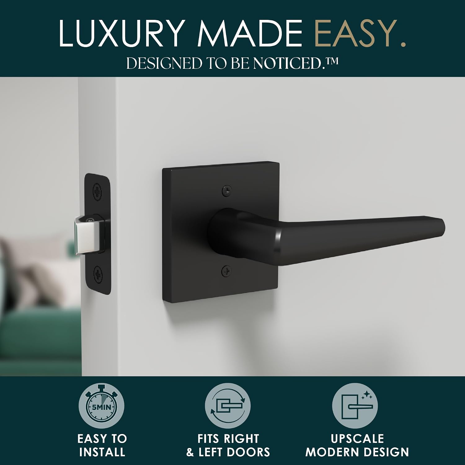Mega Handles Schein Passage Door Handle - 3 Pack Reversible Black Door Handle, Heavy Duty No Lock Door Handles Interior for Closet & Hallway, Fits All Standard Door Sizes - Matte Black