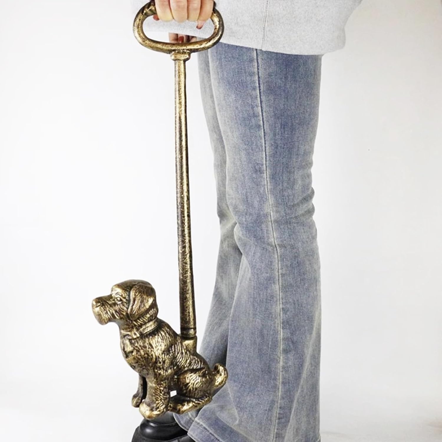Portable Weighted Door Stop to Keep Door Open, Cast Iron Dog Door Stopper with Handle, Antique Copper, Weight 5.3lb
