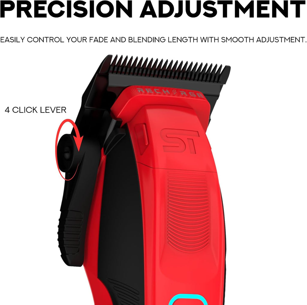 Supreme Trimmer Recharge Clipper - Professional Hair Clipper with 2 Removable Batteries, Brushless Motor, Smart Charge Stand, USB-C Charge & DLC Blades Barbers | STC779