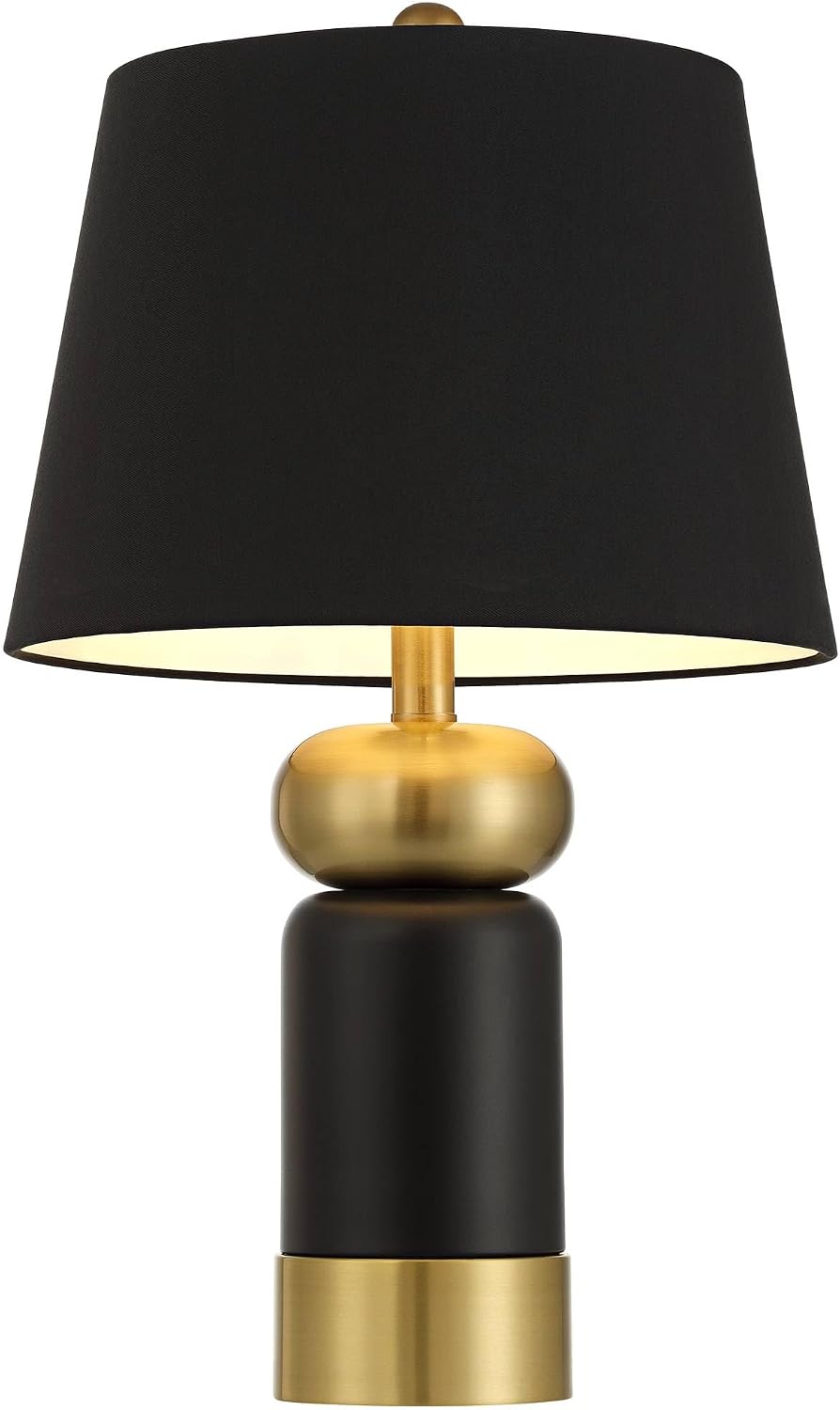 360 Lighting Anthem 19' High Small Modern Accent Table Lamps Set of 2 Black Gold Brass Finish Metal Fabric Black Shade Living Room Bedroom Bedside Nightstand House Office Home Reading Kitchen