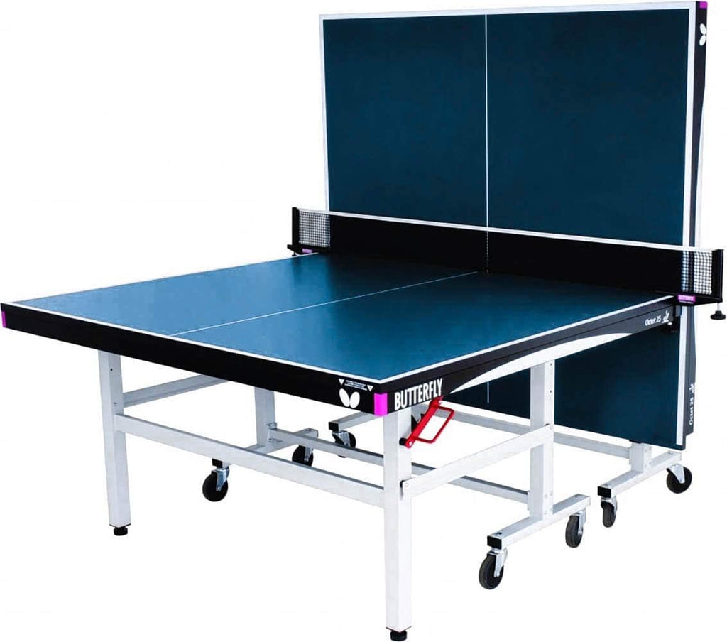 Butterfly Octet 25 Table Tennis Table- Indoor Rollaway Ping Pong Table 5-Year Warranty Game Table- ITTF Approved For Tournament, Club, or Home-Free Professional Ping Pong Net- Playback Feature