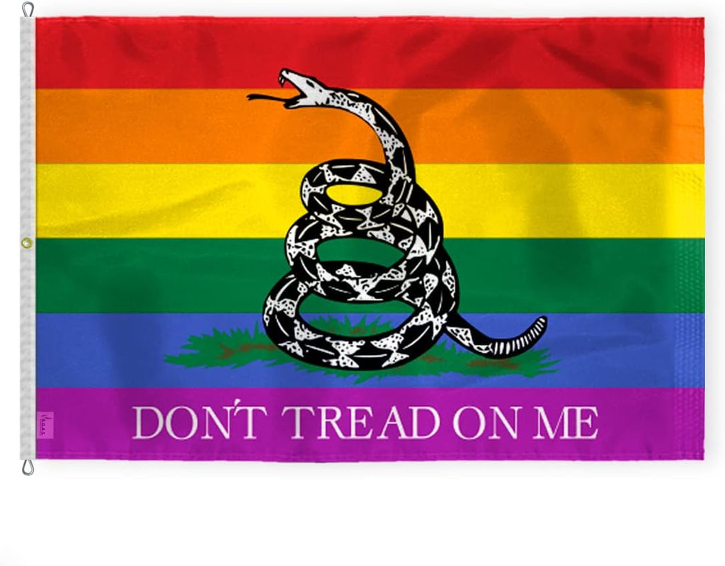 AGAS Large Dont Tread on Me Pride Flag 8x12 Ft - Printed 200D Nylon - Rope Thimble Brass Grommet Stitched Edges Fade Proof Sharp Color