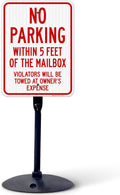 No Parking Within 5 Feet of The Mailbox Violators Will Be Towed at Owner Expense Sign, 18x24 Inches, 3M EGP Reflective with Post & Cast Iron Base Stand Set Made in USA by Sigo Signs