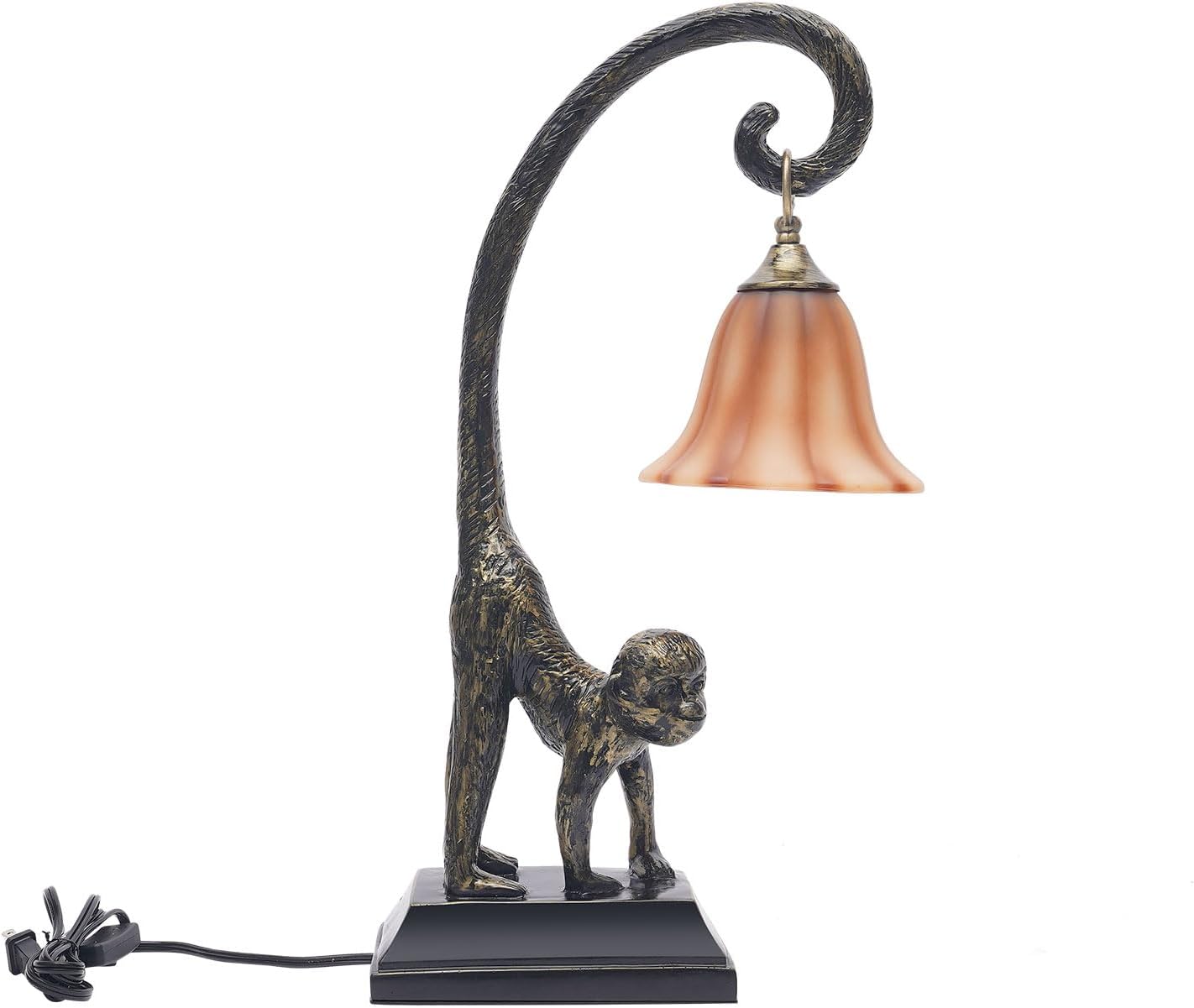 Bedside Table Lamp, Monkey Desk Lamp E26 Creative Animal Gold Resin Bed Side Lamps Sitting Monkey Lighting Fixture for Bedroom Office Bar Cafe Living Room Decor (Right)