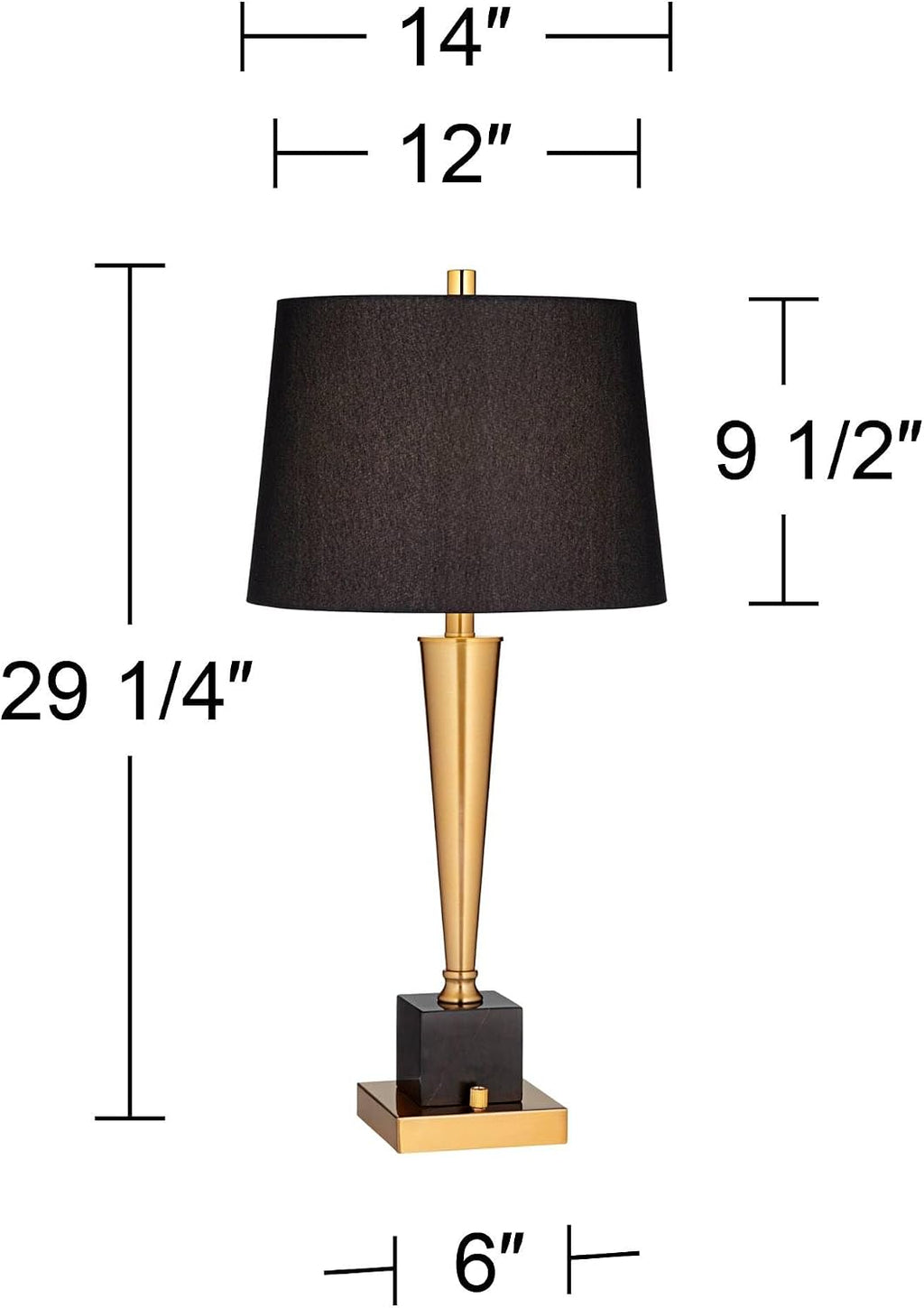 Possini Euro Design Wayne 29 1/4' Tall Modern Glam Luxury End Table Lamp with USB Ports A+C Charging Brass Finish Metal Black Marble Living Room Bedroom Bedside Nightstand House Office Home