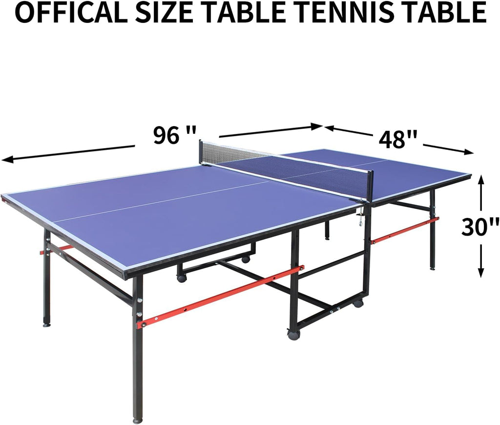 4/6/8/9 ft Professional Table Tennis Table Ping-Pong Tables Set Foldable & Portable Tables with Removable Net 2 Table Tennis Paddles and 3 Balls Easy Assembly