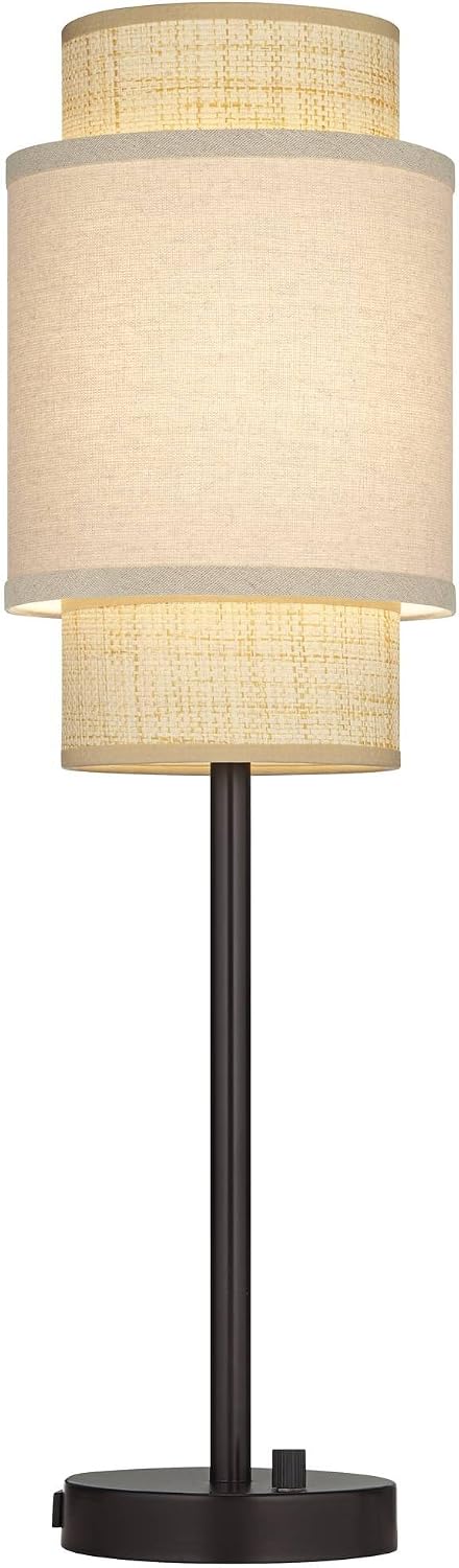360 Lighting Tull 27' Tall Modern Table Lamps Set of 2 USB Port AC Power Outlet Black Brown Metal Living Room Charging Bedroom Bedside Nightstand House Office Home Linen Tan Tiered Shade