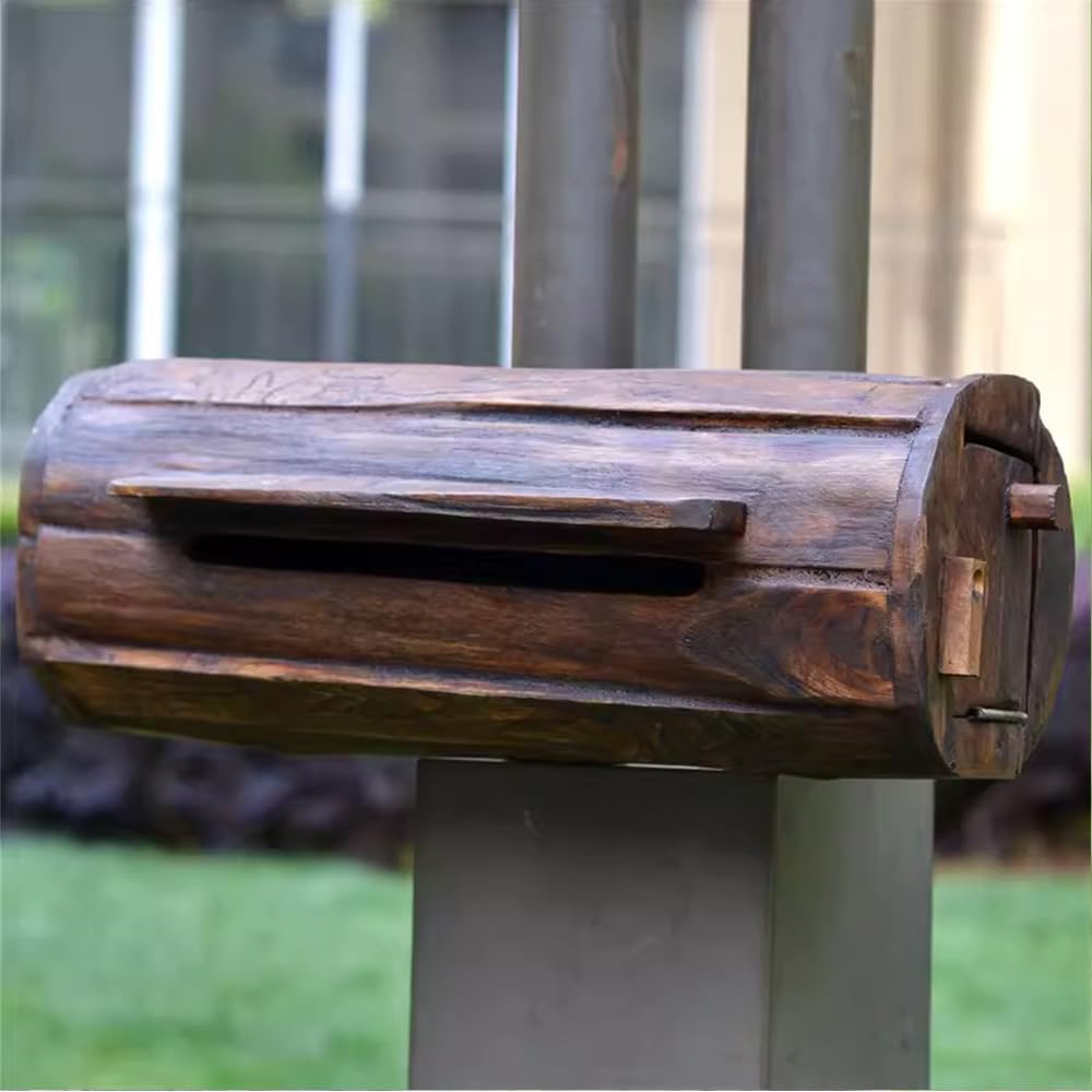 Long Round Letter Box Outdoor Wooden Post Box Wall Mounted Letter Box Home Garden Decoration