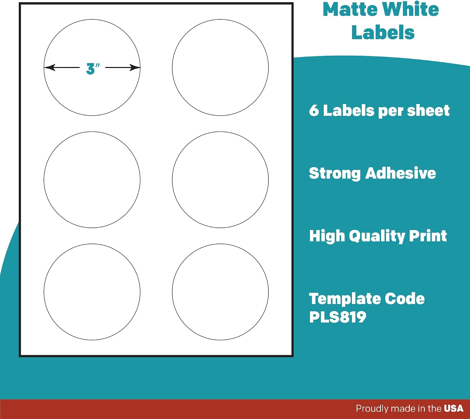 Premium Label Supply White Sticker Round Labels with Bleed – 3' Circle – Laser/Inkjet Compatible – (6 per Sheet), 1000 Sheets – 6,000 Total Adhesive Labels