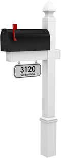 4Ever Products The Providence Vinyl Mailbox Post System - Includes Black Steel Mailbox and Custom Street Address